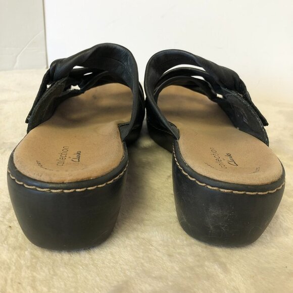 Clarks Delana Jazz Black Strappy Leather Summer Slide Sandal Size 7 - Picture 6 of 11